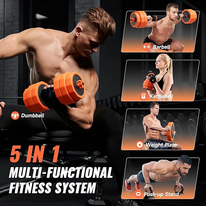 Adjustable Dumbbell Set (25/45/65lb) | Double Reinforced Locking | 5-in-1 Free Gym Weights Used as Barbell, Kettlebells, Push up Stand for Home Men Women