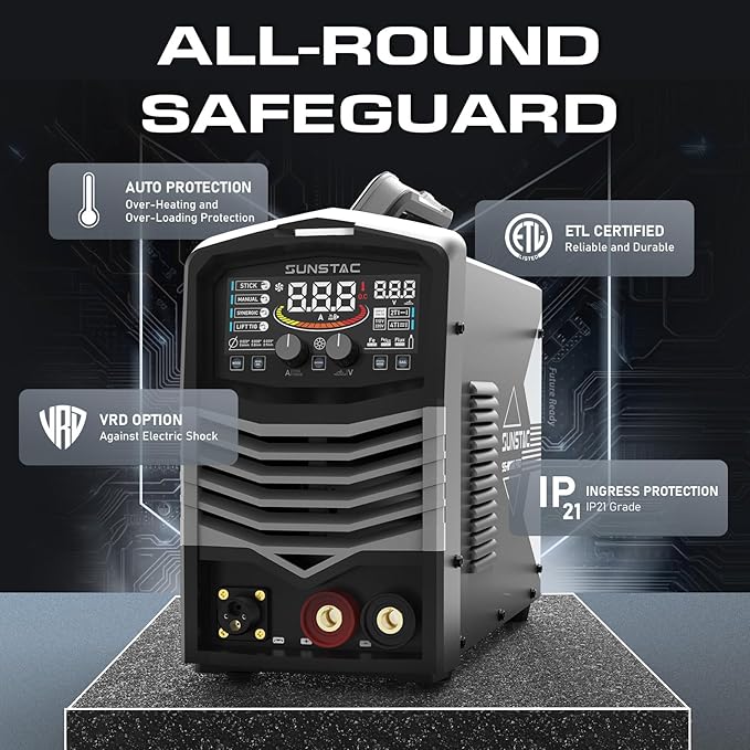 MIG Welder, 180A 110V/220V Gas MIG/Gasless MIG/Lift TIG/Stick 4 in 1 MIG Welding Machine, MIG with IGBT Inverter Synergic Control, Digital Screen Display and Over Loading Protection