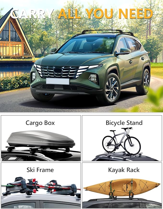 Tuyoung Roof Rack Cross Bars Compatible with Hyundai Tucson 2016-2026 SE/SEL/N Line/Limited, 220lbs Lockable Heavy Duty Anti-Theft Aluminum Roof Rails Crossbars Cargo Carrier Bag Black Bike