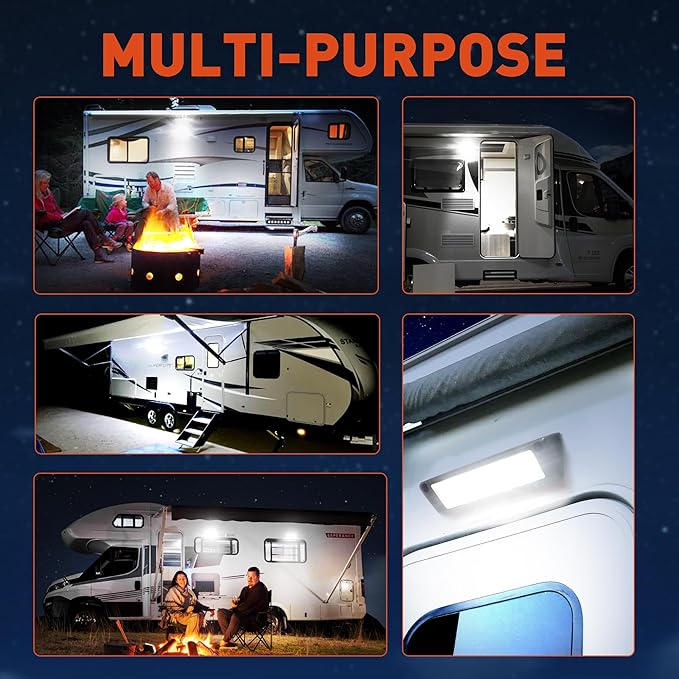 LED RV Exterior Porch Utility Light Waterproof 10-30V DC Low Current 9" Lighting Fixture 54W 2000LM Aluminum Base led Scene Lighting for RV, Trailer, Camper(6000K Nature White)