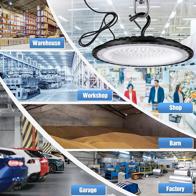 12 Pack 100W UFO Led High Bay Light Fixture,5000K Daylight Commercial Shop Bay Lighting,120v,15000LM,[450W MH/HPS Equiv.] US Plug Area Lighting for Warehouse/Barn/Gym/Factory/Workshop