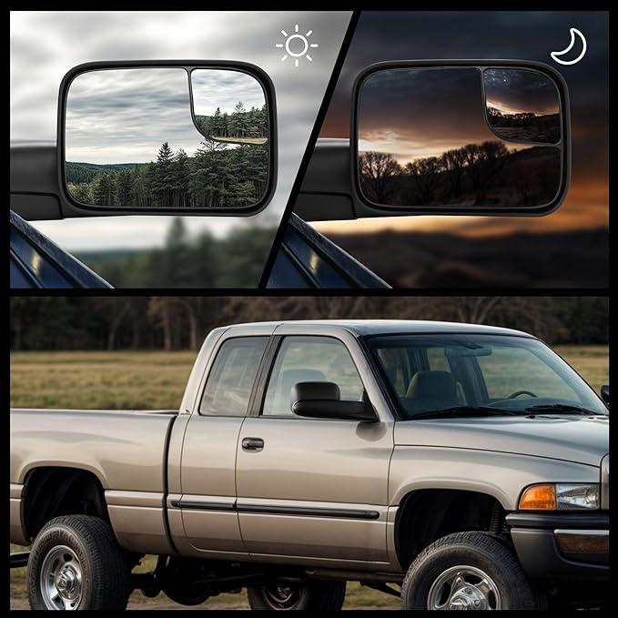 DWVO Towing Mirror fit 1994 1995 1996 1997 1998 1999 2000 2001 Dodge Ram 1500, 94-02 Dodge Ram 2500 3500, Manual Folding Flip Up Tow Mirror Pair Set