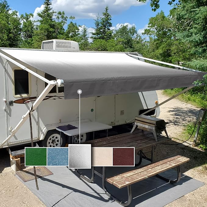 RV Awning Fabric Replacement Standard Grade Premium Vinyl (17'(Fabric 16'2"), Gray Fade)