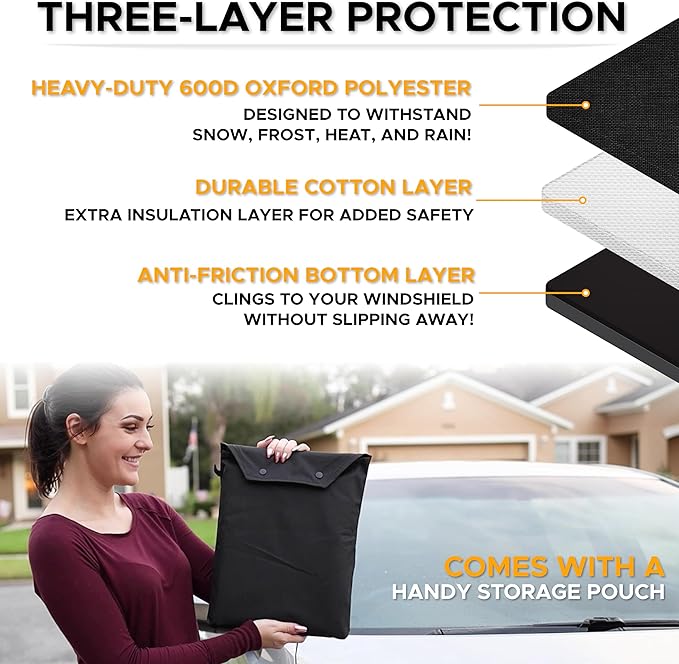 EcoNour Windshield Cover for Ice and Snow | Enhanced 600D Oxford Fabric Windshield Cover for Any Weather | Water, Heat & Sag-Proof Car Windshield Snow Cover | (69 x 42 inches) (Pack of 2)