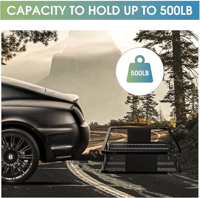 FORWODE 500 LBS Hitch Mount Cargo Carrier Basket, 60"x20"x6" Folding Hitch Cargo Carrier Rack + Waterproof Cargo Bag 16 Cubic Feet(58"x19"x24") and Cargo Net