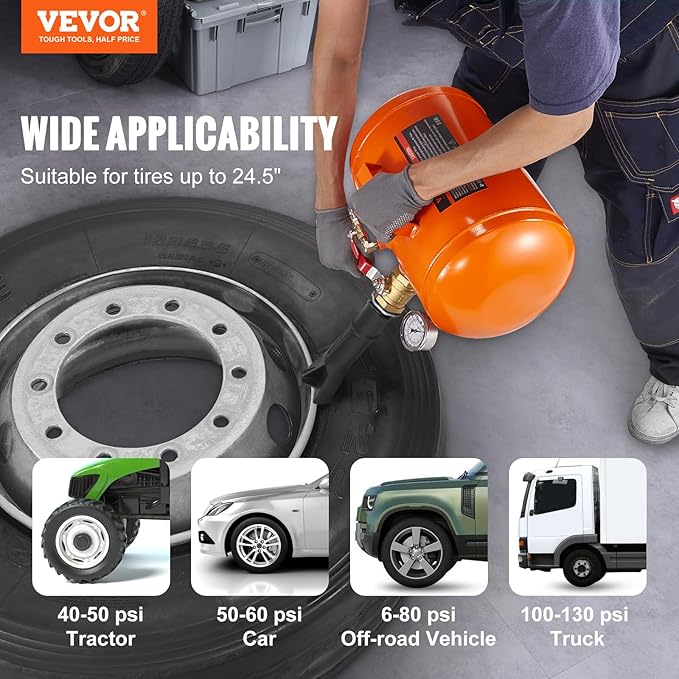 VEVOR Tire Bead Seater, 5 Gal/19L Air Tire Bead Blaster with Pressure Gauge & Handle, 145 PSI Seating Tool Inflator Tank, 85-116 PSI Operating Pressure for Car Truck ATV