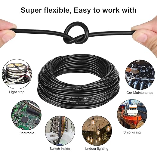 10 Gauge 2 Conductor 10 AWG Electrical Wire Stranded PVC Cord Oxygen-Free Copper Cable 26FT 300V 2 Core Flexible Extension Power Cord for Auto, LED Lamp Lighting Strips, Automotive