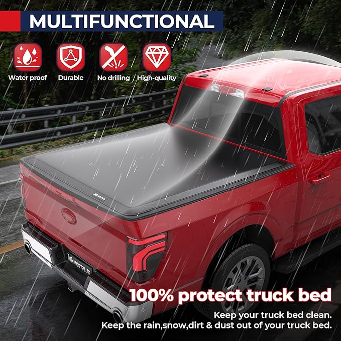 MOSTPLUS Roll-Up Soft Vinyl Truck Bed Tonneau Cover Compatible with 2015-2025 Ford F150 F-150 Long Bed On Top (8 FT Feed Bed)
