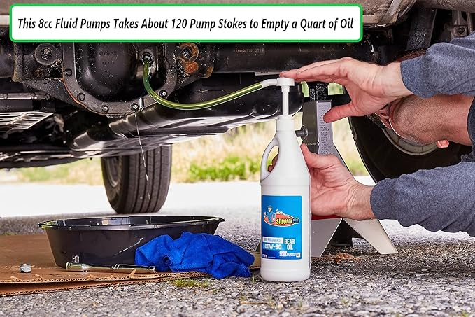 Slippery Pete - Fluid Pump for Standard Quart Bottles - 8cc per Pump Stroke and 3rd Hand Adapter, Transfer Gear Oil, Transmission and Differential Fluid (28mm)