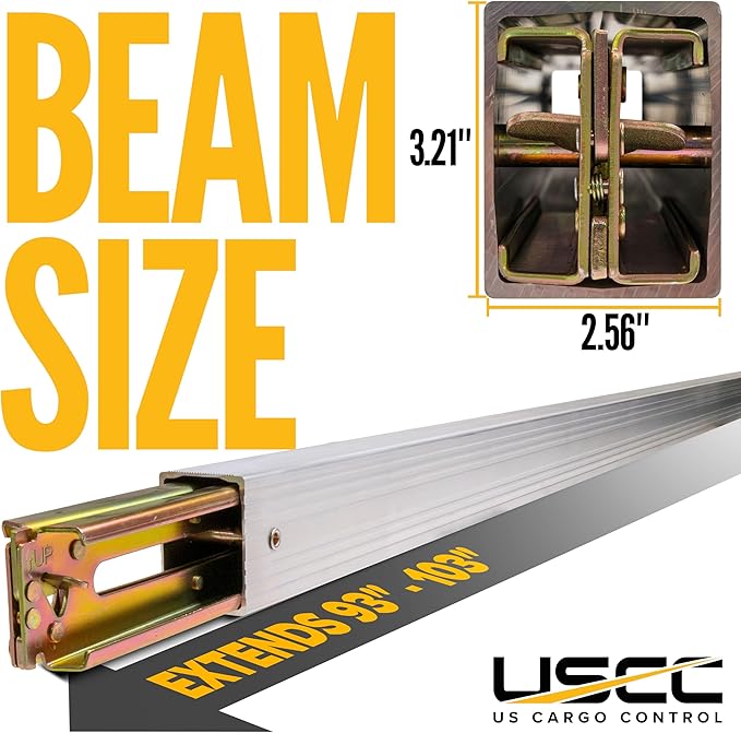 US Cargo Control E Track Load Bars 93"-103" (2-Pack), 2,200 LBS Working Load Limit, Adjustable Aluminum Load Bars for Semi Trailers & Box Trucks, Shoring Beam or Decking Beam with Side Flat Latch