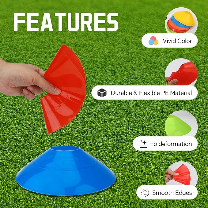 Soccer Training Cones, Football Sport Cones Training Field Marker Agility Cones with Carry Bag and Holder for Drills, Basketball, Coaching, Practice Equipment, 5 Color