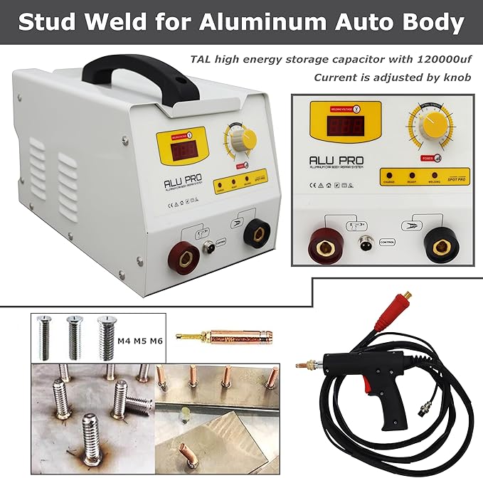 TECHTONGDA Stud Weld Dent Puller Repair Removal Kit for Aluminum Auto Body Dent Puller for Cars Sheet Metal Repair with Shelf 220V