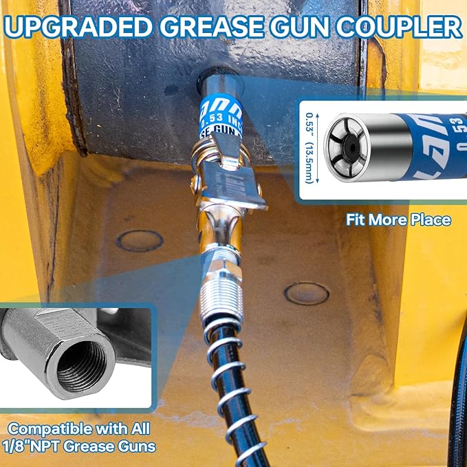 Grease Gun Kit, 8000 PSI Heavy Duty Pistol Grip Grease Gun with 14 OZ Capacity, Includes 0.53" Grease Coupler & 90° Grease Adaptor, Grease Guns for Automotive, Agricultral, Industrial, Marine