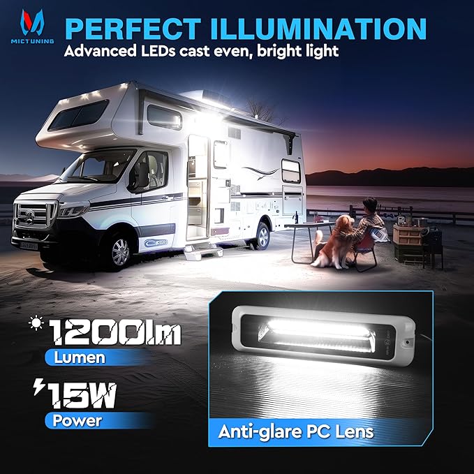 MICTUNING 8 Inch RV Exterior Porch Light, LED Utility Awning White 6000K, Outdoor IP68 Waterproof Aluminum for Garden Camper Trailer Truck SUV MPV Cabinet Hallway Boat Home