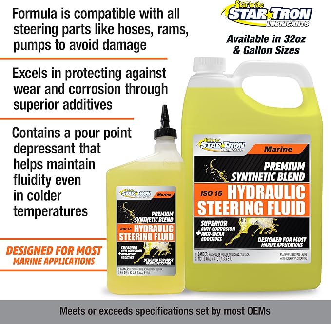 Star Tron Premium Synthetic Blend Hydraulic Steering Fluid, ISO 15, Marine-Grade
