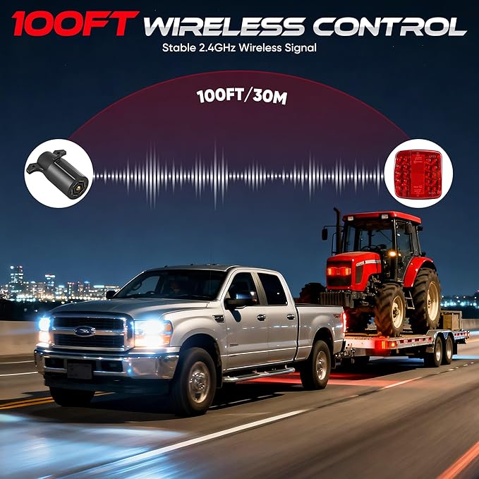 Wireless Trailer Lights Magnetic, Wireless Tail Lights for Trailer, with 7 Pin Plug, Brake Turn Signal Hazard Warning Light, IP67 Waterproof, for Truck, RV, Boat, Tractor (Red)