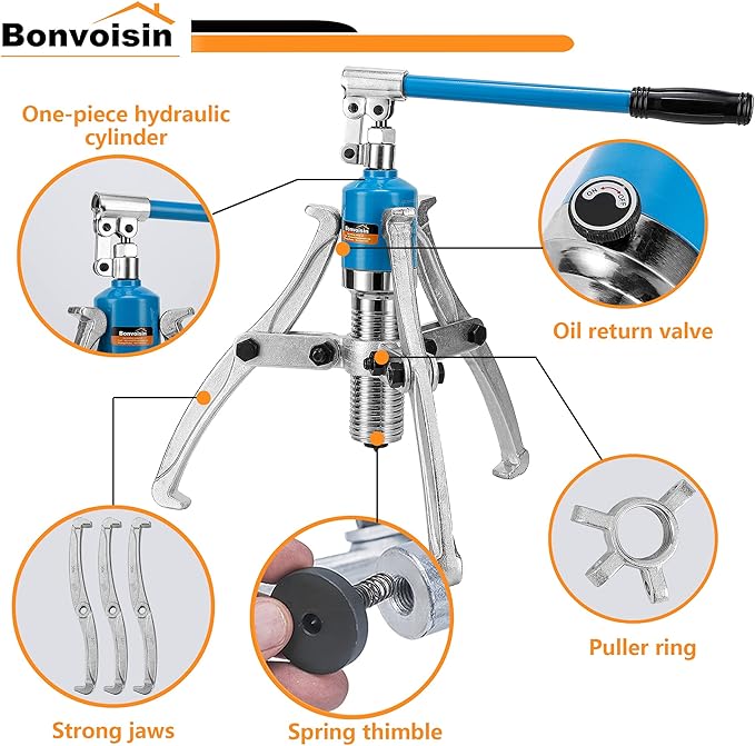Bonvoisin 15T Hydraulic Gear Puller Set Wheel Bearing Puller Kit 2 or 3 Jaws Pulling Separator for Wheel Hubs Rotors Car Axles Pulleys Brake Drums