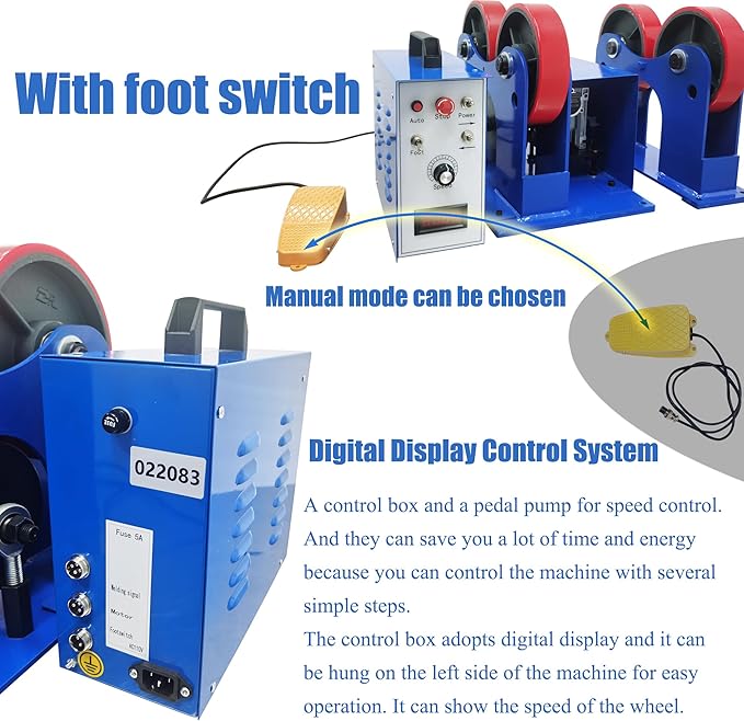 Welding Turning Roll Linkage Roller Rotary Welding Positioner Digital Welding Equipment Tank Welding Holder 50-600mm Diameter 110V with 2200LBS Capacity for Pipeline Welding