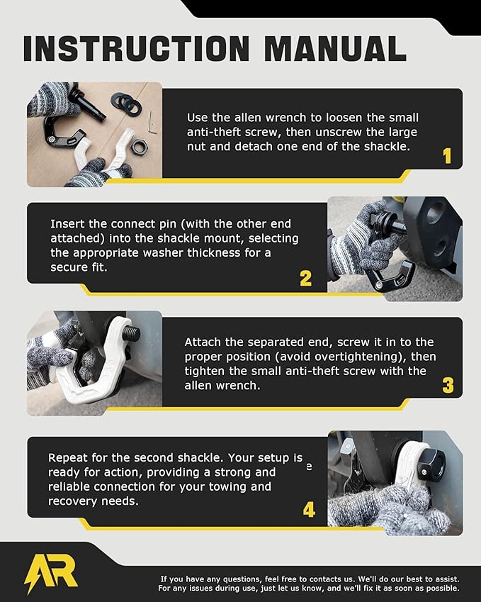 D Ring Shackles, 3/4" Separate Shackles with 7/8" Pin, Heavy Duty Recovery Shackle 57320lbs Break Strength, 4x4 Off-Road Recovery Towing Winch Shackles for Trucks, Black White 2-Pack