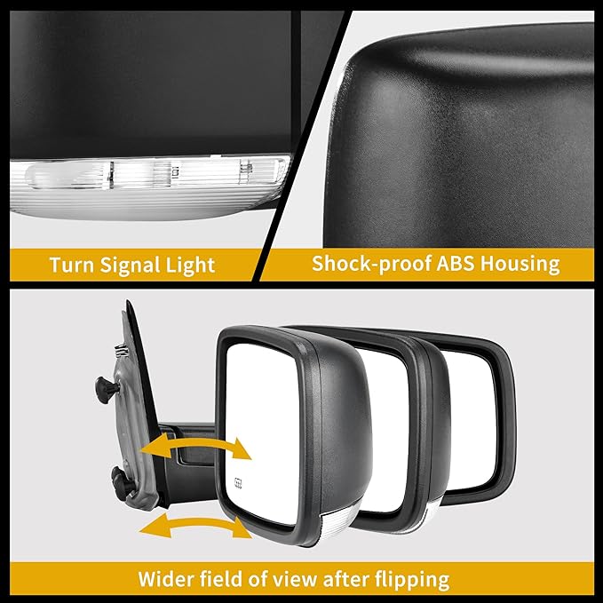 DWVO Right Passenger Side Mirror fit 09-16 Dodge Ram 1500, 10-16 Ram 2500 3500 4500 5500, Door Mirror with Power Adjustable Heated Led Turn Signal Puddle Light