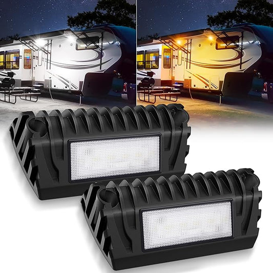 MICTUNING RV Exterior LED Porch Utility Amber/White Light 12V Each Replacement Lighting for RVs Trailers Camper, 2 Pcs