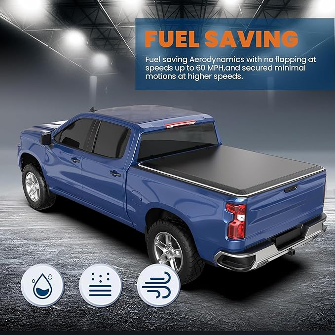 Soft Quad Fold Truck Tonneau Cover Compatible for 2002-2025 Dodge Ram 1500/03-2024 Ram 2500 3500 W/o Ram Box 6.4 Feet Bed Reflective Strip Style