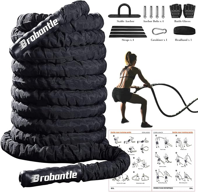 Battle Rope 1/1.26/1.5/2 Inch Diameter,Pink 30FT/40FT/50FT Exercise Workout Ropes for Home Gym Heavy Weighted Training Rope for Working Out