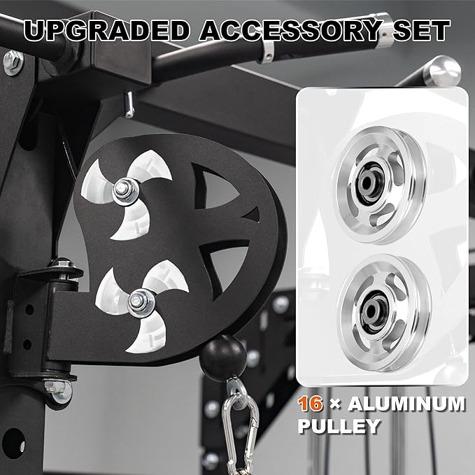Power Rack Home Gym with Aluminum Pulley Set – 2000LB Capacity Multifunction Squat Rack with Cable Crossover, Includes 16 Professional attachments for Home Gym Strength Training, P63 Rampage