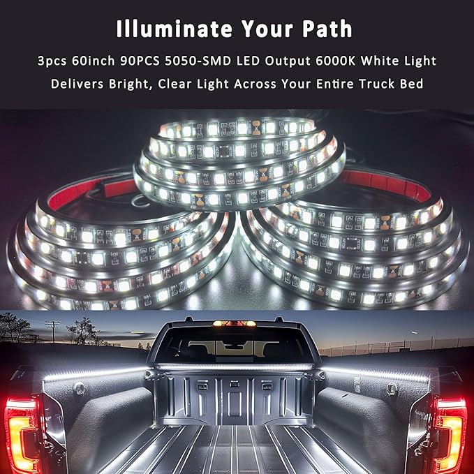 Truck Bed Lights LED Strip 3Pcs 60Inch, Cool Pickup Truck Bed Accessories Kit, Waterproof 12V 270 LED Lighting Strip for Pickup Camper Van SUV RV Boat