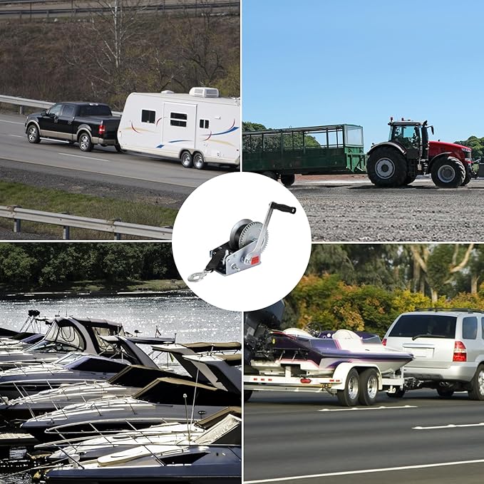 Trailer Boat Winch - 3500 lbs Hand Crank Winch with 26 ft Polyester Strap, Crank Trailer Winch with Heavy Duty Hook for Boat Trailer Towing RV ATV Truck