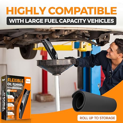 [Large Size] 19.7 x 7.87 Inch Silicone Flexible Oil Funnel Reusable, General Oil Change Draining Tool Spill-Free, Foldable Oil Filter Moldable Drain Funnel for Oil Change Spill-Free Oil Filling