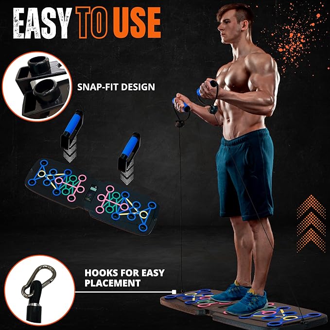 Clikshop Push Up Board – Foldable Push Up Bar System with Resistance Bands | Perfect Pushups for Men | Portable Pushup Board & Calisthenics Equipment for Strength Training at Home or Gym