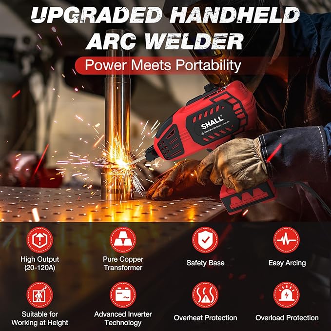 SHALL Portable Electric Welding Machine, 110V Handheld ARC Welder with IGBT Inverter, 0-120 Amp Adjustment Current for 1/16''-1/8'' Welding Rods
