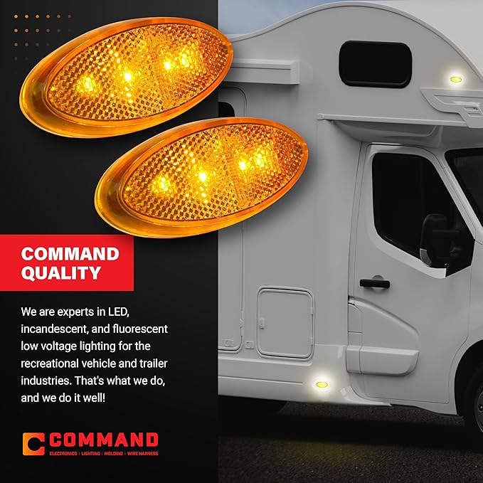 Command Electronics OEM 12V LED RV & Trailer Oval Clearance Light with Built-in Reflex – Made in USA – Surface Mount – Amber – 2-Pack