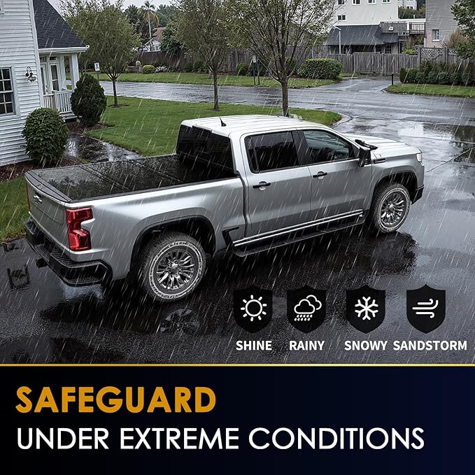 FRP Low Profile Hard Tri Fold Truck Bed Cover Fit for 20-25 Silverado/Sierra 2500 3500 HD 6.9FT Bed (82.2") Aluminum Hard Folding Drill-Free Tonneau Cover, Sleek, Fiberglass Waterproof