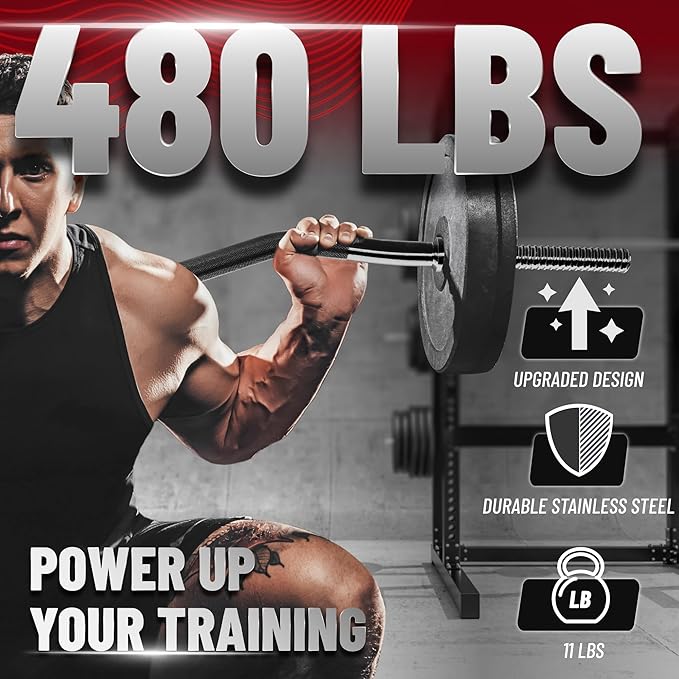 Yes4All 480LB Standard Straight Barbell 60" & EZ Curl Bar 47", Weight Bar 1" Diameter - Star Lock Collars & Rubber Ring for Deadlifts, Squats