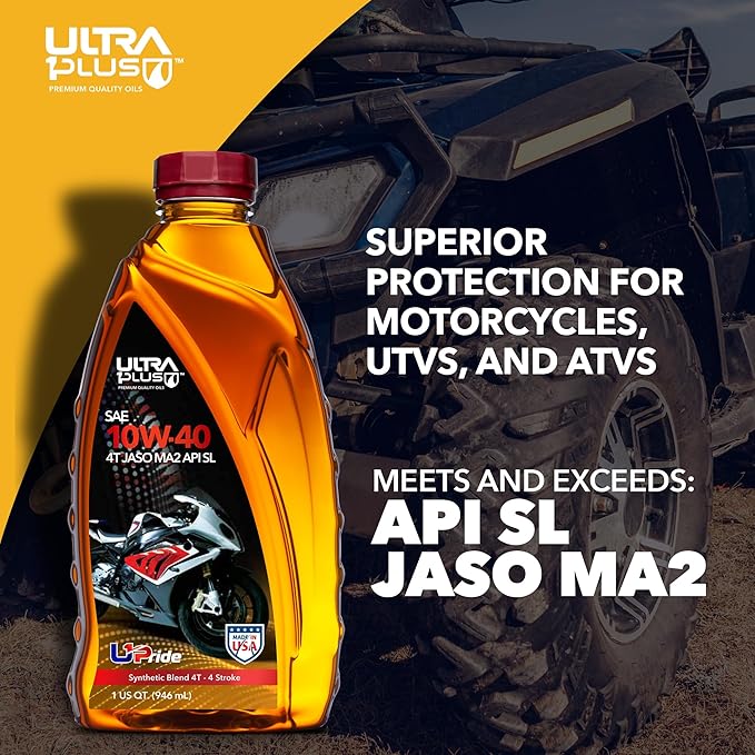 Ultra1Plus SAE 10W-40 4T Motorcycle Synthetic Blend Motor Oil API SL JASO MA2-12 Quarts Bulk Box