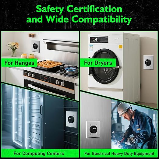 NEMA 14-50 Outlet for Ev Charging, Weather-Resistant High-Power 50 Amp125/250V Extra Heavy Duty Outlet, Flush Receptacle, 3 Pole 4 Wire 240V, UL Listed