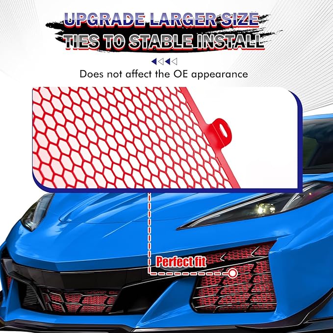 3Pcs Red Upgraded Front Radiator Guards Grille,Aluminum Body Bumper OEM Style Front Outer Grill Guard Protection Screens Grille Vents Insert Mesh Set for Corvette C8 Z06 2023+/E-Ray 2024+