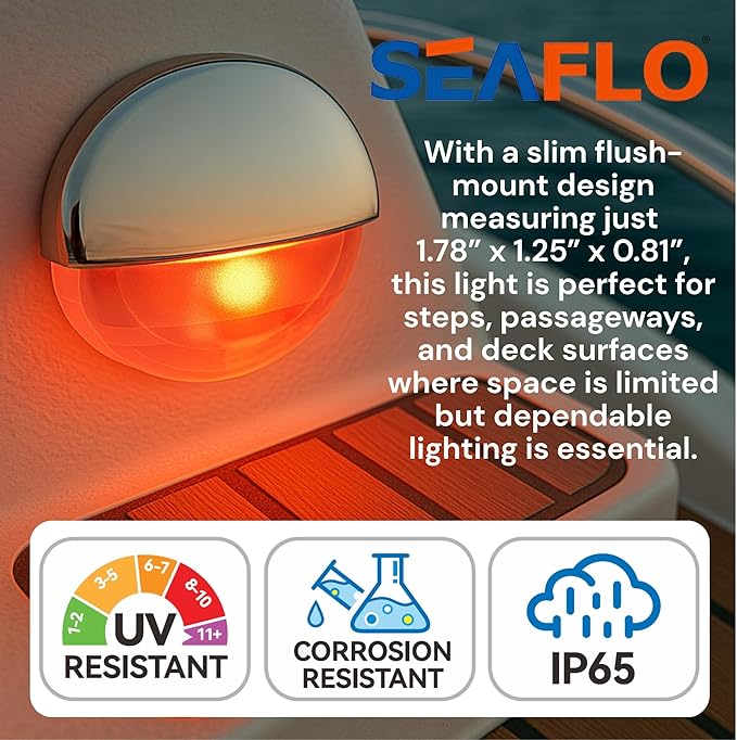 SEAFLO 04 Series LED Oblong Courtesy Light – Multi-Color, 12V, 0.2W, IP67, Flush Mount Step/Deck Accent Light for Boats RVs Caravans, Durable PC Housing, 1.78” x 1.25” x 0.81”, 4-Year Warranty