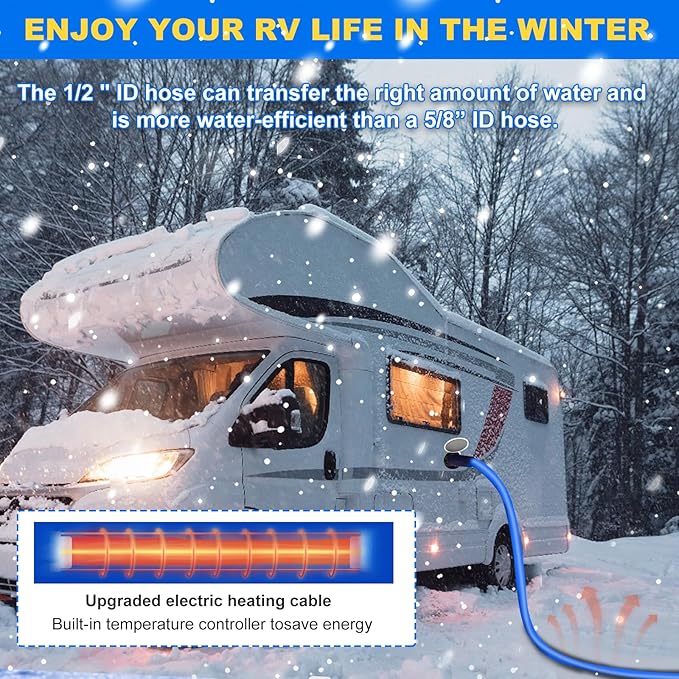 BHB Upgraded 100 FT Heated Water Hose 1/2" ID Compatible with RV -45 ℉ Antifreeze Energy Saving Thermostat RV Accessories, with 4 Types of Adapters