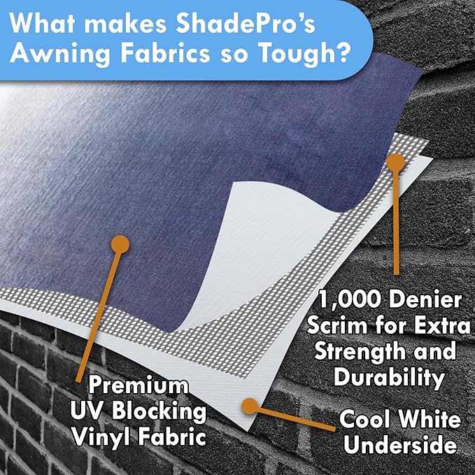 Shade Pro RV Awning Fabric Replacement | Durable Standard Grade Vinyl (22' [Fabric 21' 2"], Solid Black) Camper Shade Awning Canopy