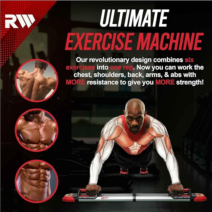 IRON CHEST MASTER Push Up Machine | Home Fitness Equipment for Chest Workouts | Home Gym Equipment Includes Adjustable Resistance Bands and a Unique Fitness Program