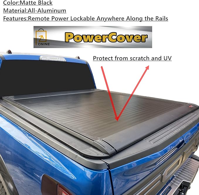 ONINE Electric Power Retractable Truck Bed Tonneau Cover Custom fit 2019-2026 Chevy Silverado/GMC Sierra 1500 5.8ft Bed (69.9”), Aluminum Matte Black, Compatible with Crossbar and Cargo Racks