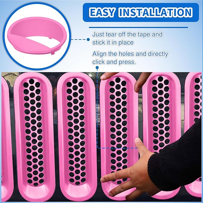 Nilight Grill Inserts fit for Jeep Wrangler Front Grille Mesh Inserts & Headlight Cover Set for JK JKU Unlimited Sports Sahara Freedom Rubicon 2007-2018 Clip-in Trim Exterior Accessories Pink 9 Pcs