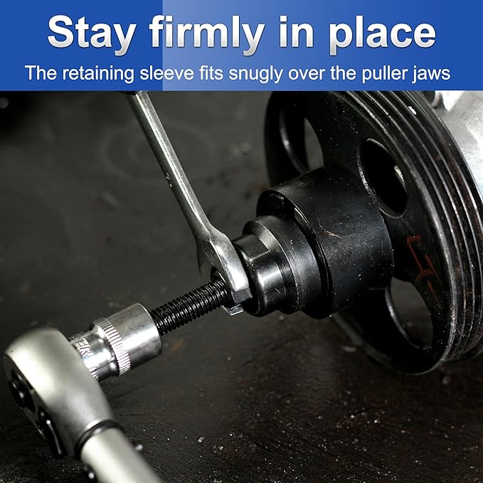 Power Steering Pulley Puller Installer Tool Set, Power Steering Pump Pulley Removal Tool Compatible with Ford, GM, VW and Chrysler Vehicles