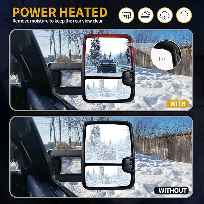 DWVO Towing Mirrors Compatible with 03-06 Silverado Avalanche Tahoe Suburban GMC Yukon Sierra Cadillac Escalade, LED Signal Lamp Power Heated Clearance Light Black Pair Mirrors