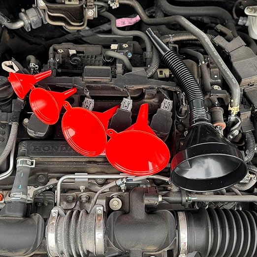 5-Piece Automotive Oil Funnel Set with Flexible Neck, Filter Screen, Wide Mouth for Gas, Oil, Coolant, Engine Oil