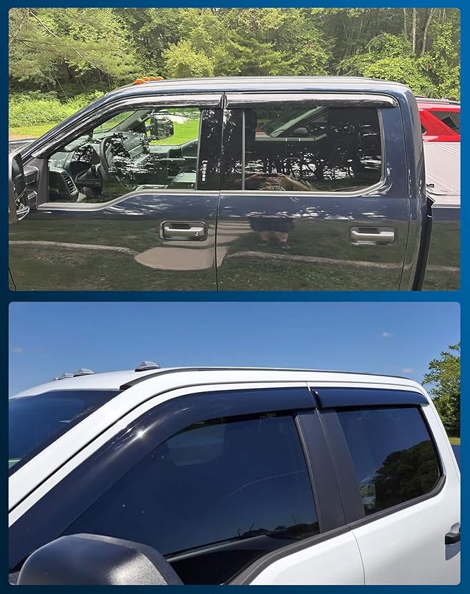 Shatterproof Tape-On Rain Guards for Ford F250 to F550 Super Duty 2017-2026 Crew Cab, Out-Channel Window Deflectors Vent Window Visors Rain Sun Wind Guards Shade Deflectors, 4 pcs