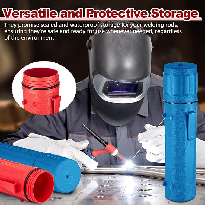 Zonon 8 Pcs Welding Rod Holder Stick Welding Electrode Rod Storage Tube 14 Inch Rod Storage Container Airproof Welding Rod Holder Waterproof Storage Canister for Welding Rod(Red Blue)